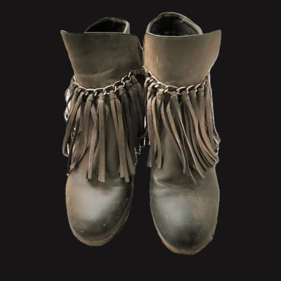 Pierre Dumas brown fringe/tassel ankle boot shoe size 8 - Picture 1 of 7